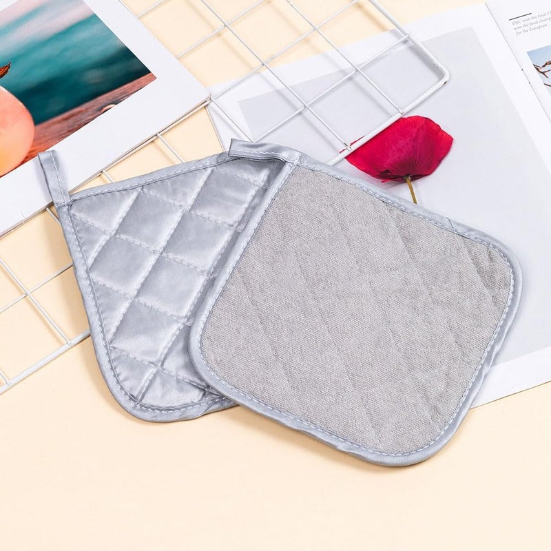 كيلا حاملات أواني مقاومة للحرارة للمطبخ، طقم حاملات أواني للفرن، مصنوعة من قماش تيري، 4 قطع،6.5"7.25x",، فضي ورمادي - Image 5